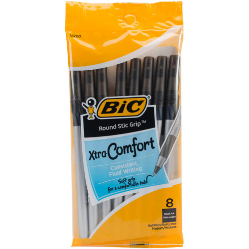 BIC Xtra Comfort Round Stic Medium Ballpoint Pens 8/Pkg-Black GSMGP81-BLK - 070330137288