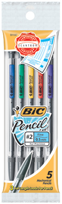 BIC Mechanical #2 Pencils .5mm 5/Pkg-Assorted Colors MPFP51 - 070330911871