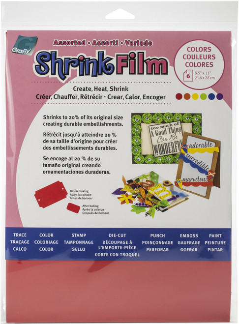Grafix Shrink Film 8.5"X11" 6/Pkg-Red, Yellow, Purple, Blue, Orange, Green - KSF6ASST - 096701141524