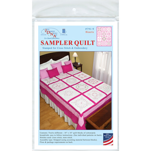 Jack Dempsey Stamped Sampler Quilt Blocks 18"X18" 12/Pkg-Hearts - 741 9 - 013155750096