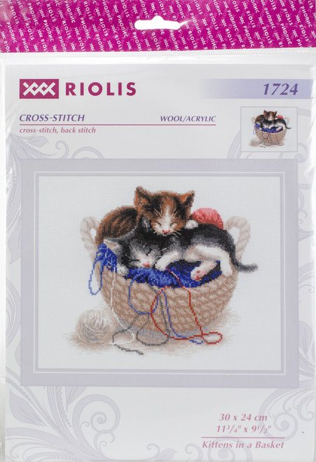 RIOLIS Counted Cross Stitch Kit 11.7"X9.5"-Kittens In A Basket (14 Count) - R1724 - 46300150644124630015064412