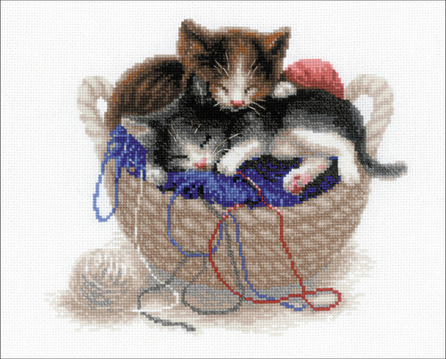 RIOLIS Counted Cross Stitch Kit 11.7"X9.5"-Kittens In A Basket (14 Count) - R1724