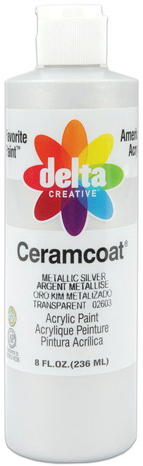 Delta Ceramcoat Metallic Acrylic Paint 8oz-Metallic Silver - Opaque - 2800M-2603 - 017158260385 Delta Ceramcoat Metallic Acrylic Paint 8oz-Metallic Silver - Opaque - 2800M-2603 - 017158260385