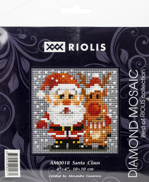 RIOLIS Diamond Mosaic Embroidery Kit 4"X4"-Santa Claus RAM0018 - 47790461802314779046180231