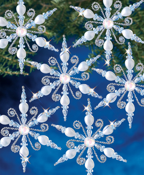 The Beadery Holiday Beaded Ornament Kit-Light Sapphire Snowflake Makes 6 - BOK-7448