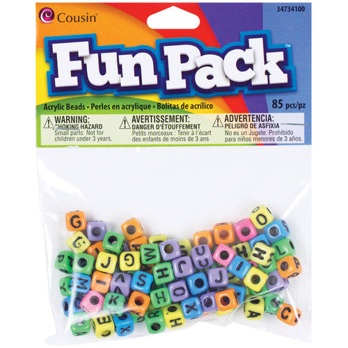 CousinsDIY Fun Pack Acrylic Alphabet Beads-Square Rainbow 85/Pkg CCALPHA-34100 - 016321082731
