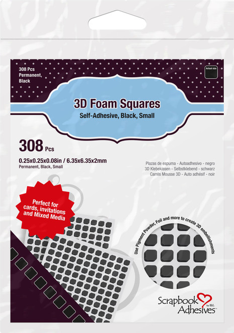 Scrapbook Adhesives 3D Self-Adhesive Foam Squares 308/Pkg-Black, .25"X.25" 01613 - 093616016138