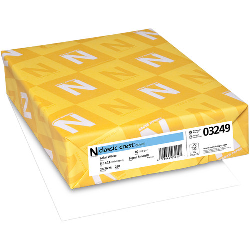 Neenah 80lb Classic Crest Cardstock 8.5"X11" 250/Pkg-Solar White, MSRP $.17 Per Sheet -N03249 - 096644032491