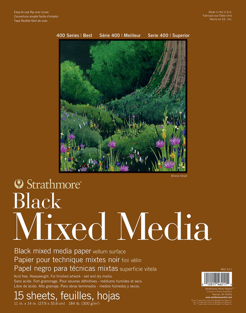 Strathmore 400 Series Mixed Media Pad - Black 11"X14"-15 Sheets - 62462511 - 012017462115