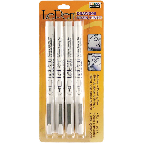 Uchida Le Pen Technical Drawing Set 4/Pkg-.05mm, .1mm, .5mm, .8mm Black - 4100-4A - 028617411606