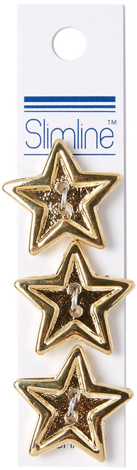 Slimline Buttons Series Funtastics -Bright Gold Star 2-Hole 7/8" 3/Pkg SLF1.50-265 - 052278772653