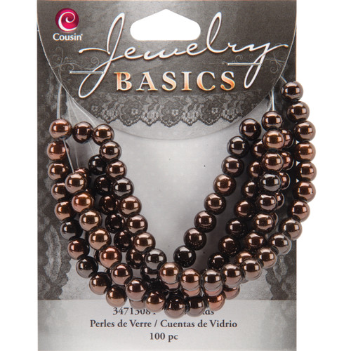 Cousin Jewelry Basics Glass Beads 6mm 100/Pkg-Brown Metallic Round 34713084 - 016321051614