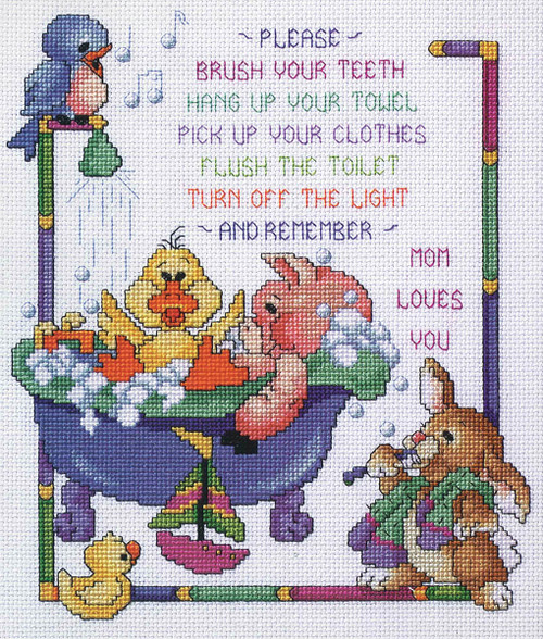 Janlynn Counted Cross Stitch Kit 10"X12"-Bath Time Rules (14 Count) 80-0441 - 049489804419