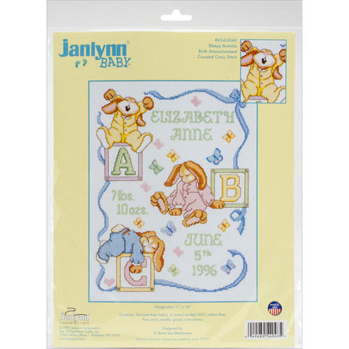 Janlynn Counted Cross Stitch Kit 11"X14"-Sleepy Bunnies Sampler (14 Count) 54-0048 - 049489540485