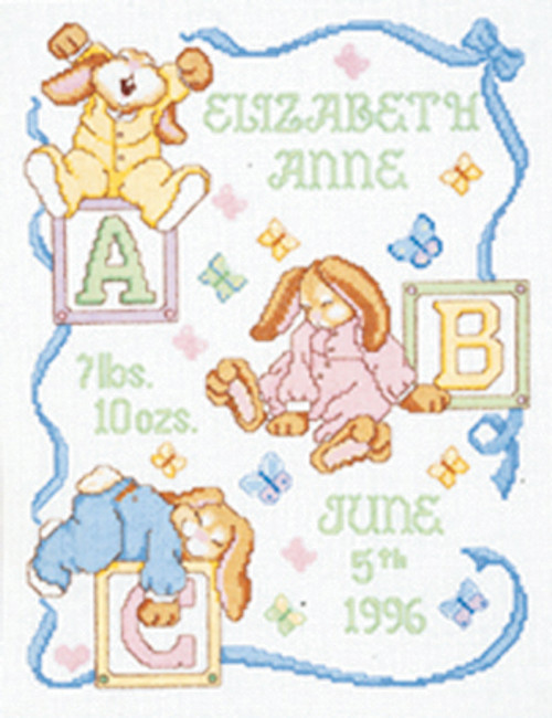 Janlynn Counted Cross Stitch Kit 11"X14"-Sleepy Bunnies Sampler (14 Count) - 54-0048