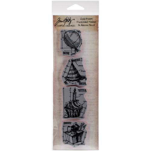 Tim Holtz Mini Blueprints Strip Cling Stamps 3"X10"-Birthday MB-12 - 019962208553
