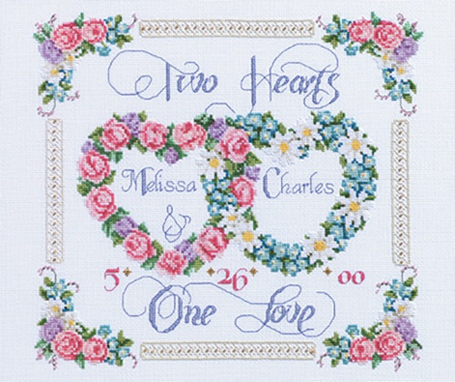 Janlynn Counted Cross Stitch Kit 14"X12"-Two Hearts, One Love (14 Count) 80-0410 - 049489804105