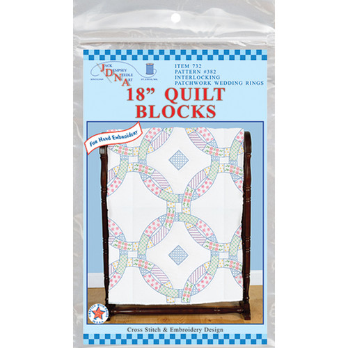 Jack Dempsey Stamped White Quilt Blocks 18"X18" 6/Pkg-Patchwork Wedding Rings - 732 382 - 013155473827