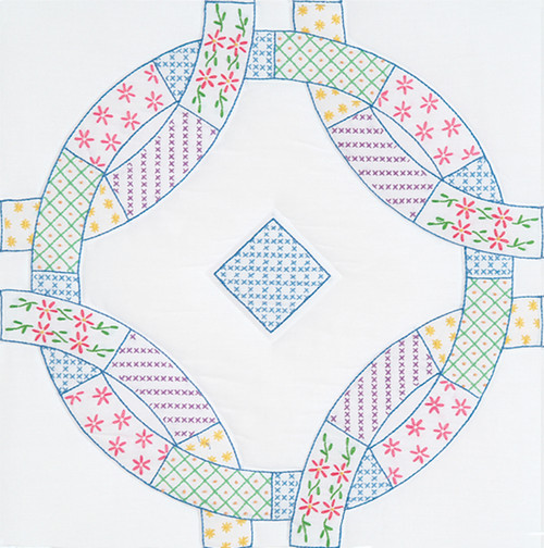 Jack Dempsey Stamped White Quilt Blocks 18"X18" 6/Pkg-Patchwork Wedding Rings - 732 382