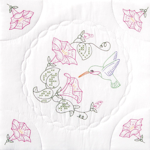 Jack Dempsey Stamped White Quilt Blocks 18"X18" 6/Pkg-Hummingbird - 732 293 - 013155472936