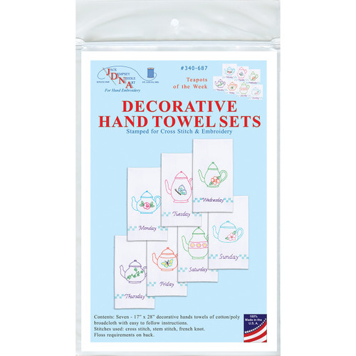 Jack Dempsey Stamped Decorative Hand Towels 15"X30" 7/Pkg-Teapots Of The Week 340 687 - 013155596878