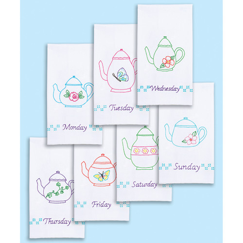 Jack Dempsey Stamped Decorative Hand Towels 15"X30" 7/Pkg-Teapots Of The Week 340 687