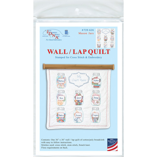 Jack Dempsey Stamped White Wall Or Lap Quilt 36"X36"-Mason Jars 739 626 - 013155706260