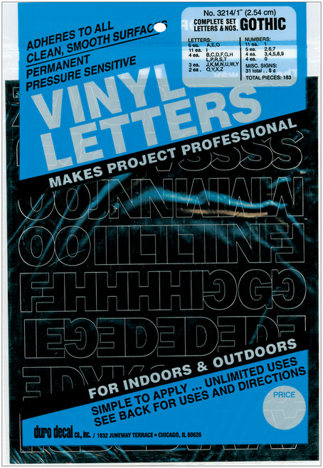 Duro Permanent Adhesive Vinyl Letters & Numbers 1" 183/Pkg-Black - D3214-BLACK - 029211321414
