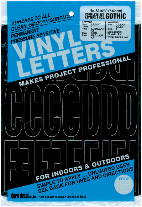 Permanent Adhesive Vinyl Letters & Numbers 3" 160/Pkg-Black -D3216-BLACK - 029211321612