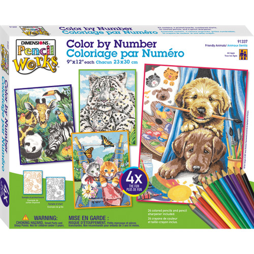 Pencil Works Color By Number Kit 9"X12" 4/Pkg-Friendly Animals 91337