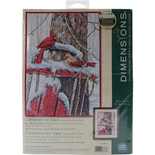 Dimensions Counted Cross Stitch Kit 10"X14"-Cardinals On Sled (14 Count) 70-08837 - 088677088378