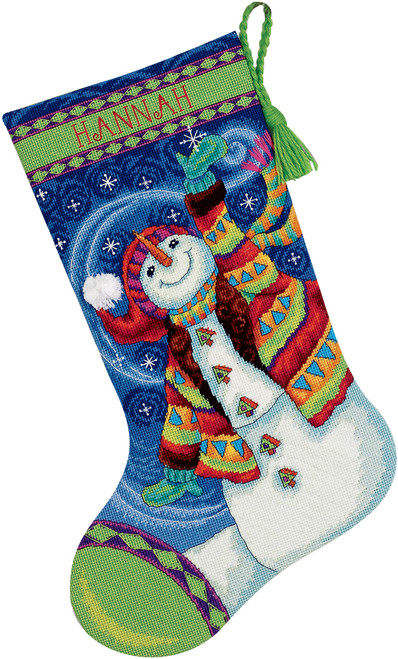 Dimensions Stocking Needlepoint Kit 16" Long-Happy Snowman Stitched In Wool & Thread - 71-09143 - 088677091439