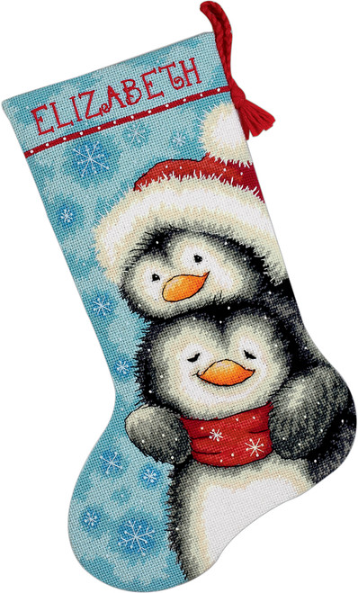 Dimensions Stocking Needlepoint Kit 16" Long-Hugging Penguins Stitched Wool & Thread 71-09144