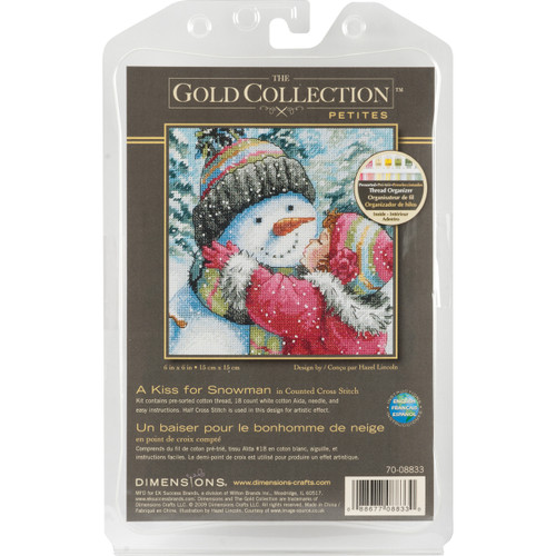 Dimensions Gold Petite Counted Cross Stitch Kit 6"X6"-A Kiss For Snowman (18 Count) - 70-08833 - 088677088330