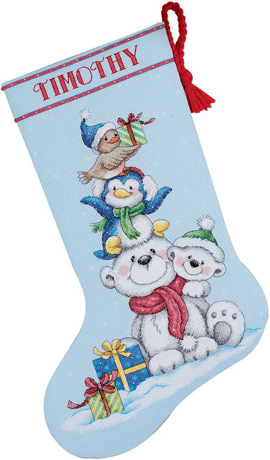 Dimensions Counted Cross Stitch Kit 16" Long-Stack Of Critters Stocking (14 Count) 70-08840 - 088677088408