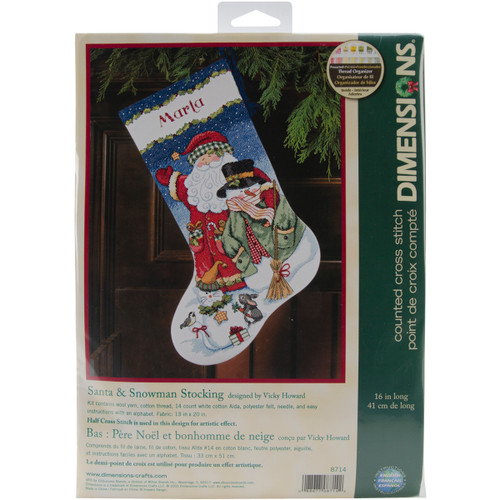 Dimensions Counted Cross Stitch Kit 16" Long-Santa & Snowman Stocking (14 Count) - 8714 - 088677087142