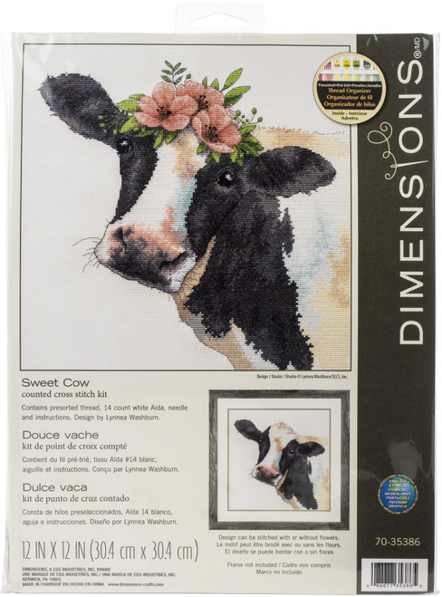 Dimensions Counted Cross Stitch Kit 12"X12"-Sweet Cow (14 Count) - 70-35386 - 088677353865