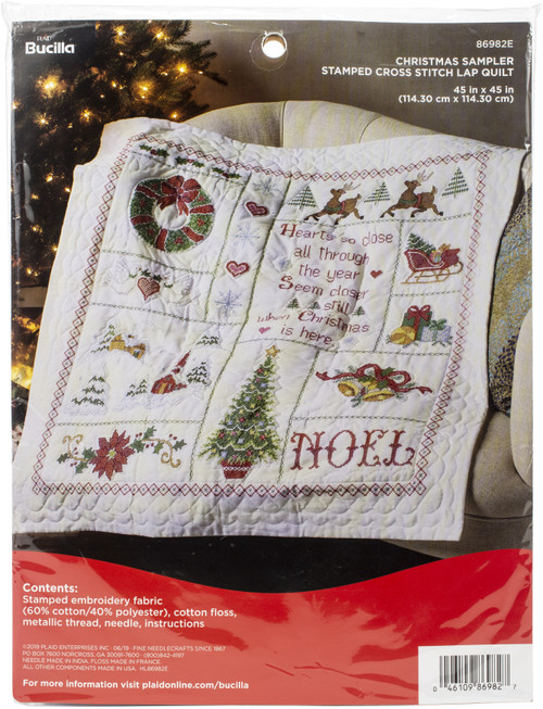 Bucilla Stamped Cross Stitch Lap Quilt 45"X45"-Christmas Sampler -86982E - 046109869827