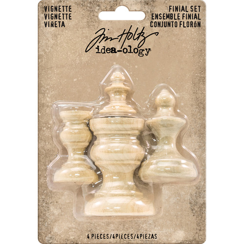 Idea-Ology Wooden Vignette Finial Set 4/Pkg-Unfinished .75"X1" To 1.5"X2" - TH93573 - 040861935738