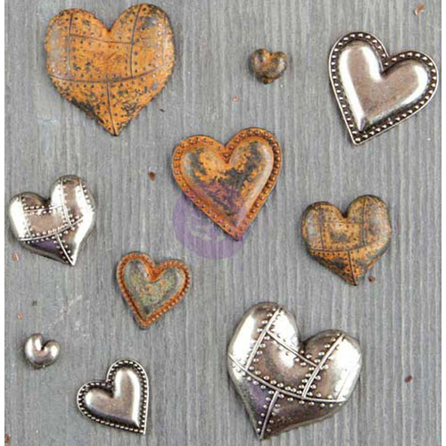 Finnabair Mechanicals Metal Embellishments-Tin Hearts 10/Pkg - 963361