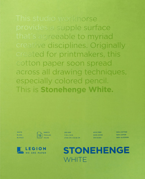 Stonehenge Paper Pad 11"X14" 15 Sheets/Pkg-White 90lb - SWP11X14 - 645248434615