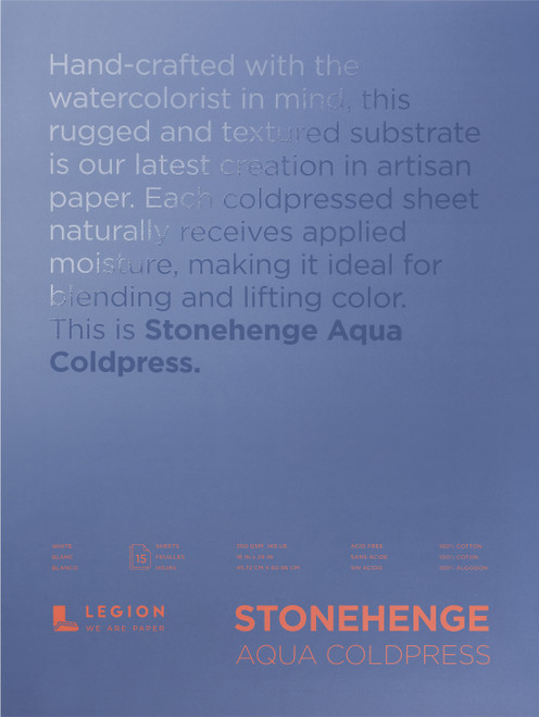 Stonehenge Aqua Block Coldpress Pad 18"X24" 15 Sheets/Pkg-White 140lb -SQC18X24 - 645248440753