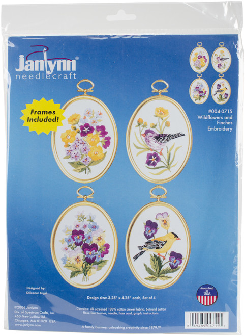 Janlynn Embroidery Kit 3.25"X4.25" Set Of 4-Wildflowers & Finches-Stitched In Floss 4-0715 - 049489047151