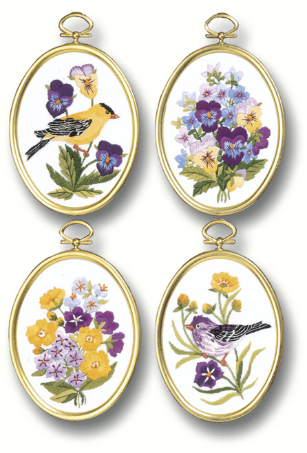 Janlynn Embroidery Kit 3.25"X4.25" Set Of 4-Wildflowers & Finches-Stitched In Floss 4-0715