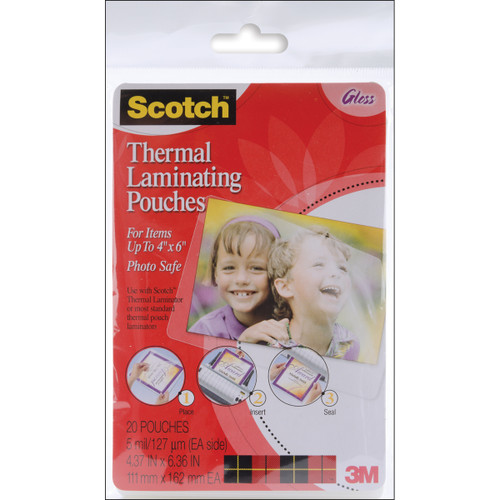 Scotch Thermal Laminator Pouches 3 Mil 20/Pkg-4"X6" -TP590020 - 021200468803