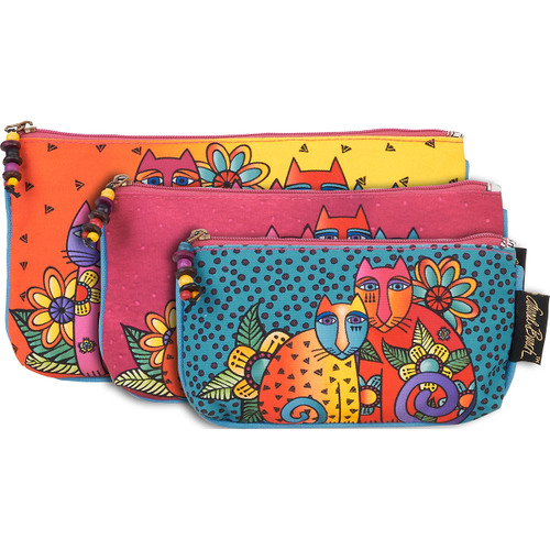 Laurel Burch Cosmetic Bags 3/Pkg-Feline Clan - LB5338 - 651462123112 Laurel Burch Cosmetic Bags 3/Pkg-Feline Clan - LB5338 - 651462123112