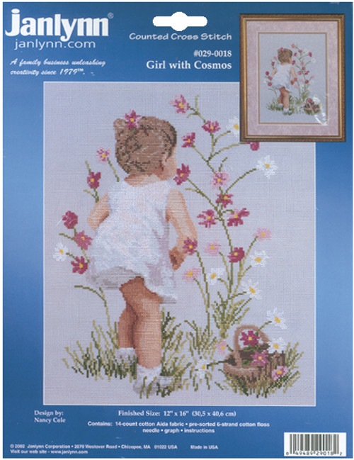 Janlynn Counted Cross Stitch Kit 12"X16"-Girl With Cosmos (14 Count) - 29-0018 - 049489290182 Janlynn Counted Cross Stitch Kit 12"X16"-Girl With Cosmos (14 Count) - 29-0018 - 049489290182
