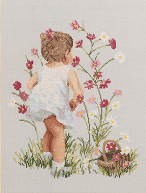 Janlynn Counted Cross Stitch Kit 12"X16"-Girl With Cosmos (14 Count) 29-0018