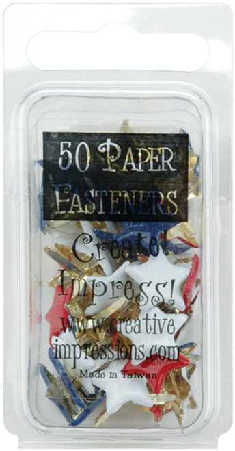 Creative Impressions Painted Metal Paper Fasteners 50/Pkg-Stars Red, White & Blue CI90295 - 871097002952