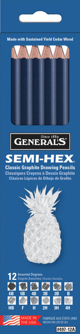 General Pencil Semi-Hex Graphite Drawing Pencils 12/Pkg49712A - 044974497121